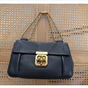 Authentic CHLOE Calfskin Medium Elsie Shoulder Bag - Black